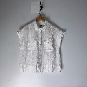 Talbots Extended Shoulder Linen Collar Short Shirt Button Down Medium White
